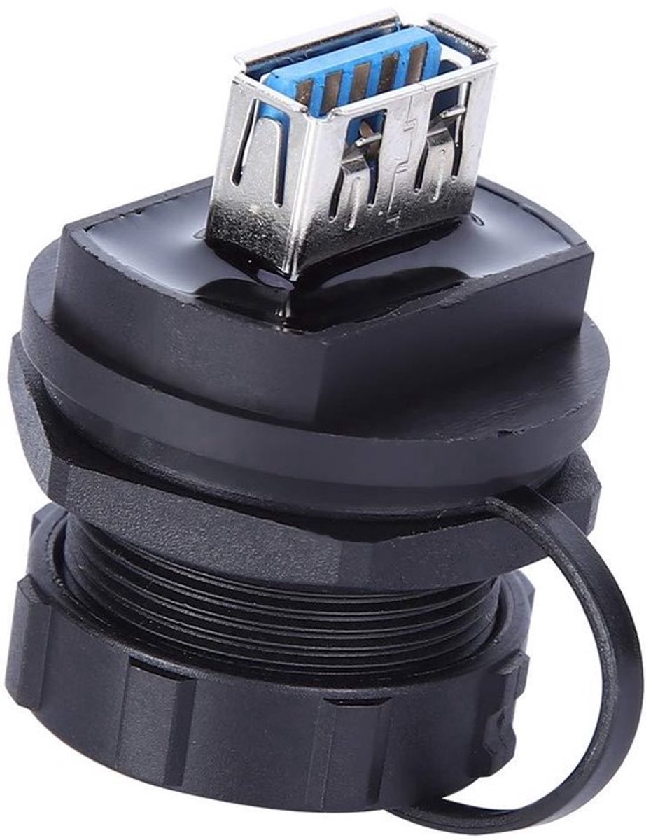 Waterdichte USB-connector met brandwerendheid en stofdicht deksel - koperen isolator - vrouwelijk - 3.0 - PA66