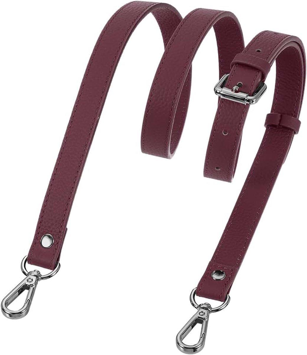 Lederen tasriem, schouderriem 106 - 130 cm, verstelbare crossbody handtasriem, 1,8 cm brede schouderriem voor tassen, schoudertas (bordeauxrood, zwarte gesp)