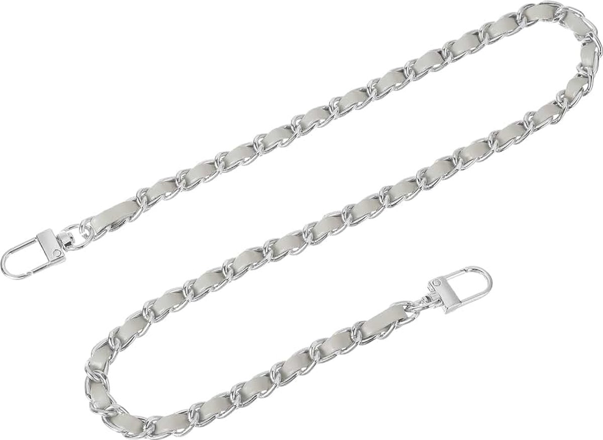 Tassenketting Portemonneekettingriem, 60 cm lederen ijzeren tassenriem handtasketting portemonneriem met gespen voor schoudertassen Vervangende riem (grijze riem + zilveren ketting)
