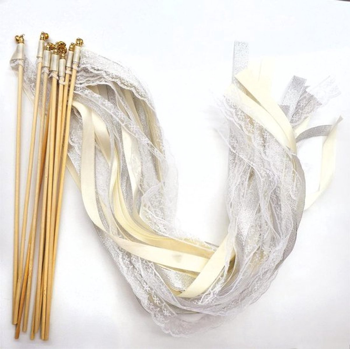 Toverstaf set van 30 stuks voor bruiloft, feesten, babyshowers, verjaardag - met klokken, kant, luchtslangen - zijde, fee-sticks - kanten linten, wanddecoratie - sprookjes thema voor verschillende gelegenheden.
