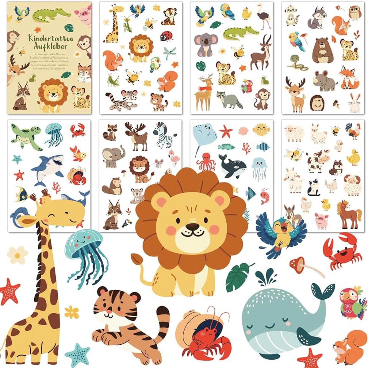 Tatoeages voor kinderen, meisjes en jongens, huidvriendelijk, 7 pagina's, tijdelijke kindertatoeages, 15 x 11 cm, voor kinderverjaardag, cadeau