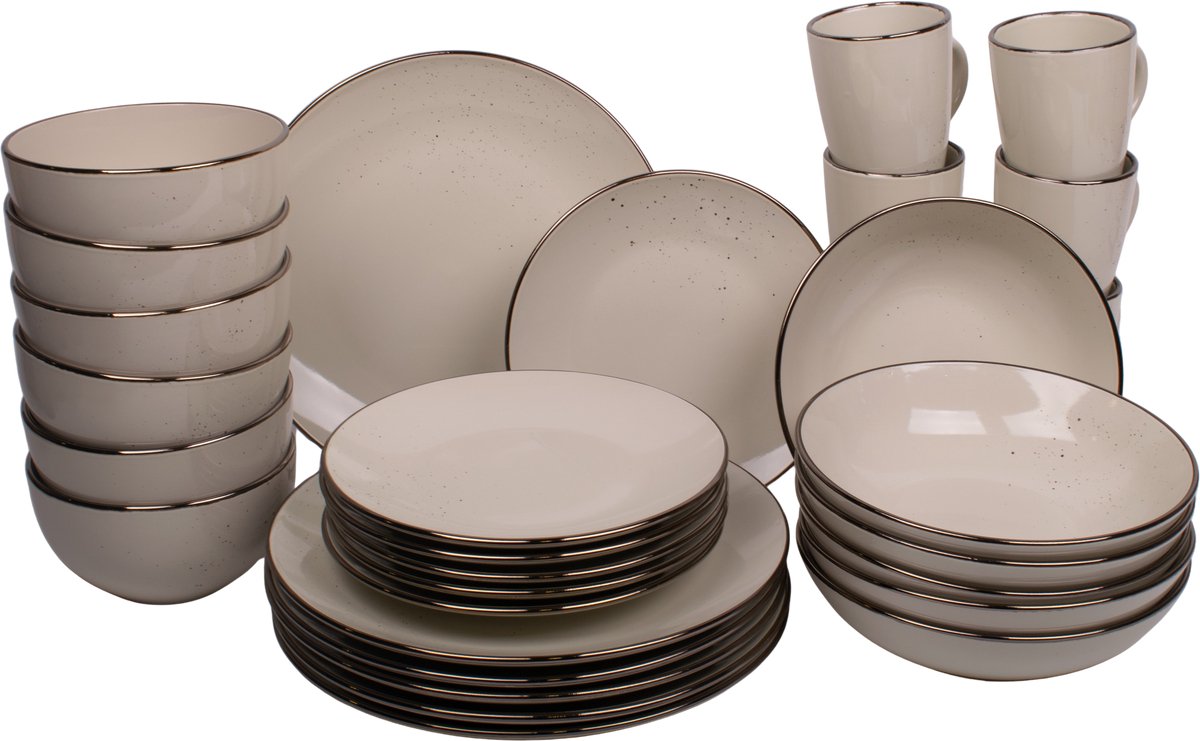 30 delige serviesset - 6 persoons - beige - aardewerk - Luca style - Kade 171 serviessets - hip en trendy