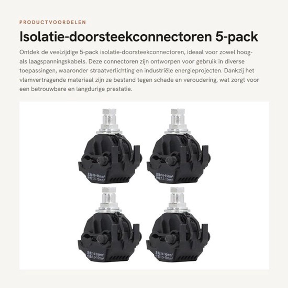 Isolatie-doorsteekconnectoren - 5-pack - Hoogspanningskabelsplitter - Vlamvertragend materiaal - Erosiebestendig - Voor straatverlichting...