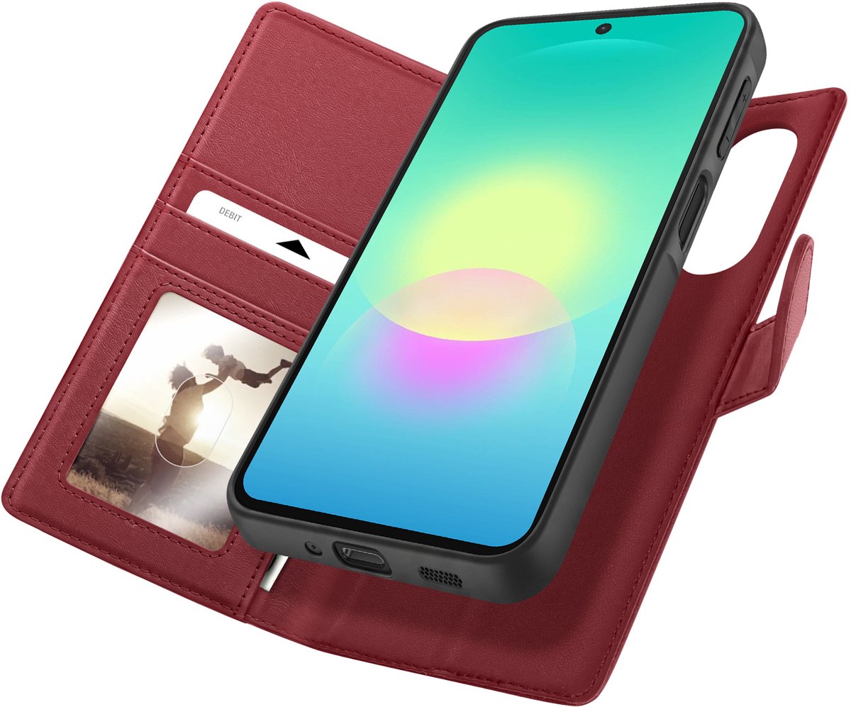 Mayaxess, Portemonnee Hoesje Geschikt voor Samsung Galaxy A27 RFID Protection Case, Rood