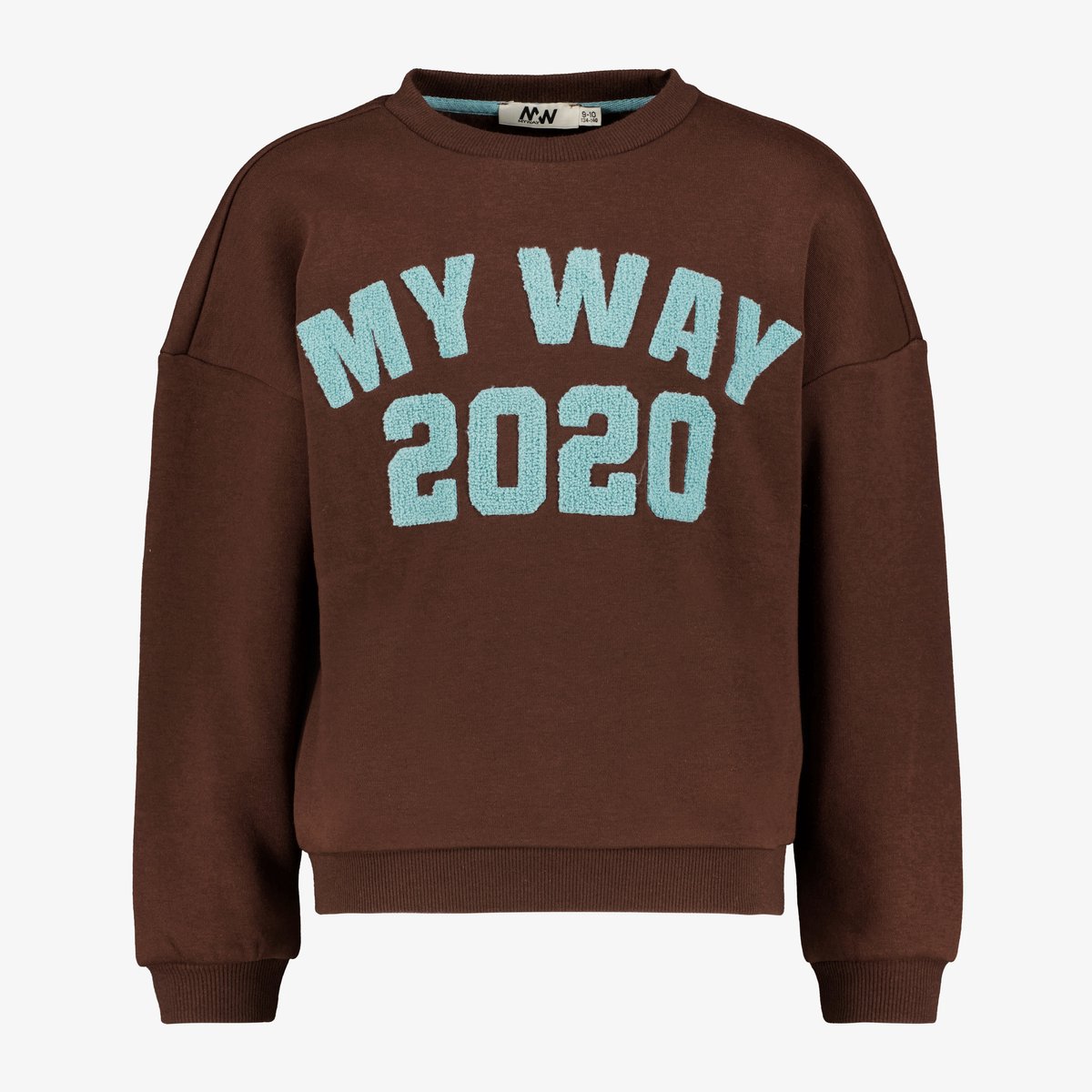 MyWay meisjes sweater met tekstopdruk bruin blauw - Maat 134/140