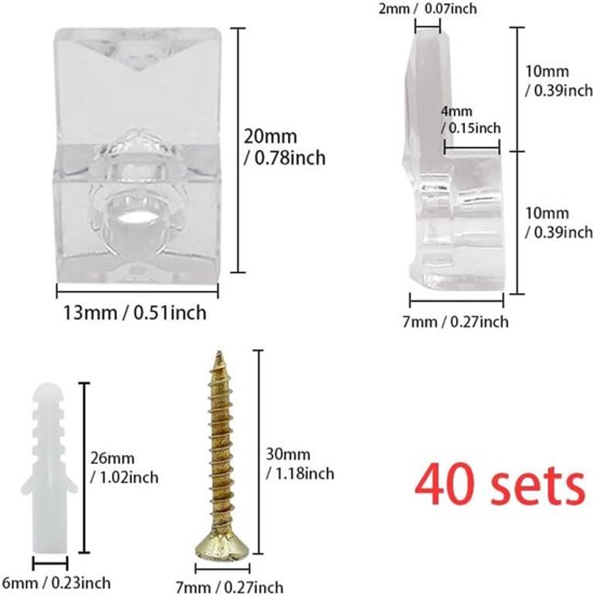 Set van 40 Spiegelglas Clips voor 4 mm Dikke Glazen Deuren en Spiegels