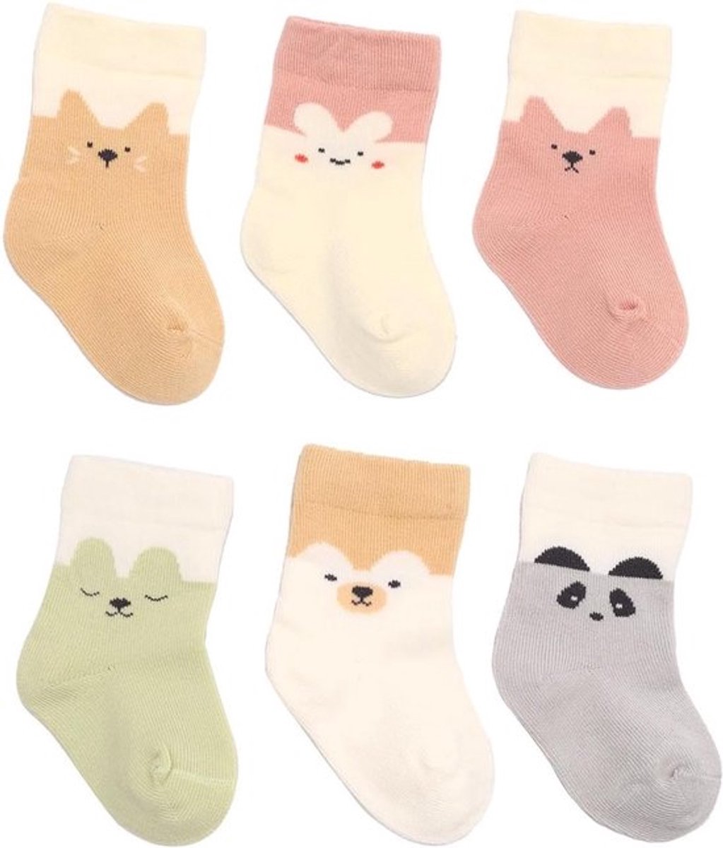 Schattige Witte Dieren Ankelsokken voor Baby Meisjes - Warme Kalf Sokken voor Lente en Winter (6 Paar), Geschikt voor 6-12 Maanden