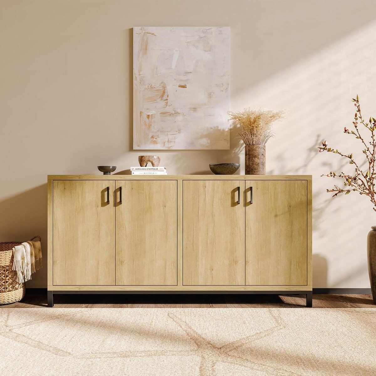 Opbergkast 4 deuren - Commode dressoir - Keuken opbergen - Rustieke industriële chic - 160 x 35 x 80 cm
