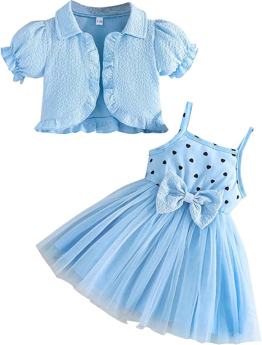 Meisjesjurk met Cardigan Zomer Tutu Jurk Baby Meisje Mouwloos Tule Rokken Korte Mouw Ruches Jas