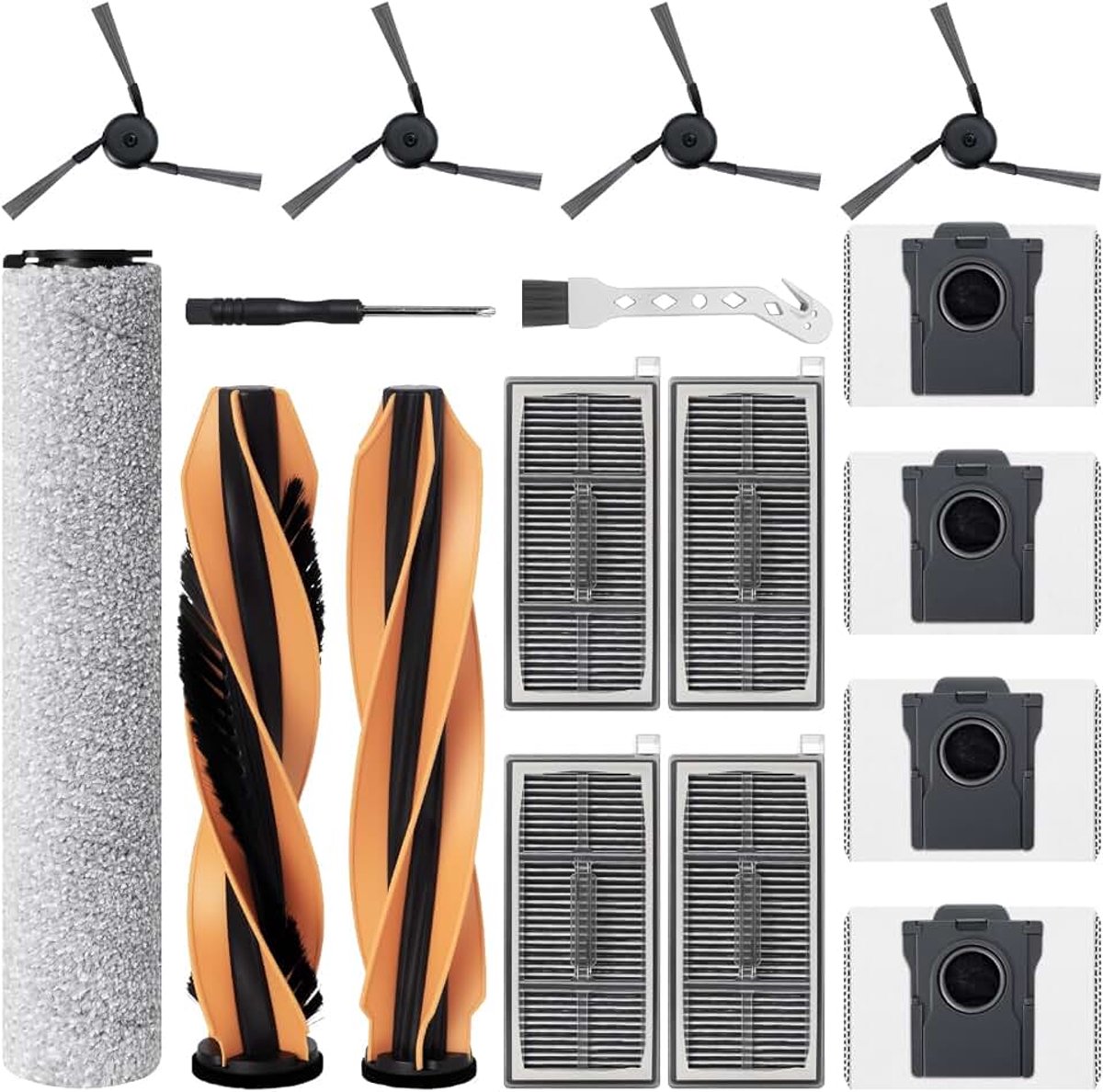 15 stuks accessoireset voor Mova Z60 Ultra Roller Complete / Z60 Ultra Roller Standalone robotstofzuiger, 2 hoofdborstels, 1 rolwisser, 4 zijborstels, 4 stofreservoirfilters, 4 stofzakken
