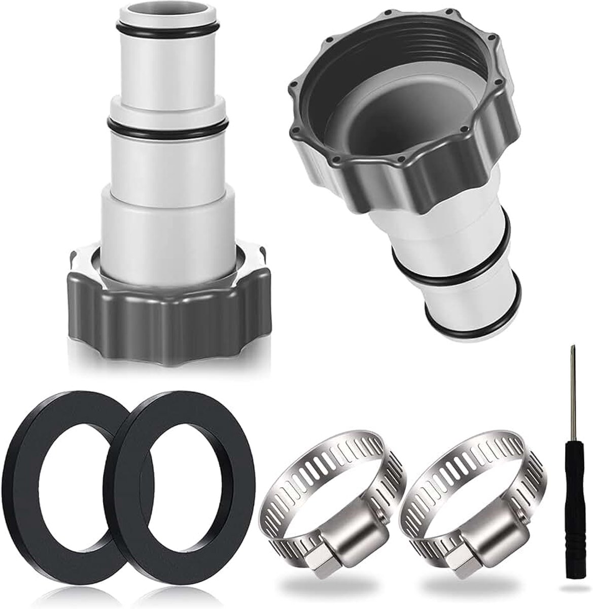 Zwembadslangadapter, Adapter voor Pomp, Aansluiting 32 en 38 mm, Grijs, 2 Stuks