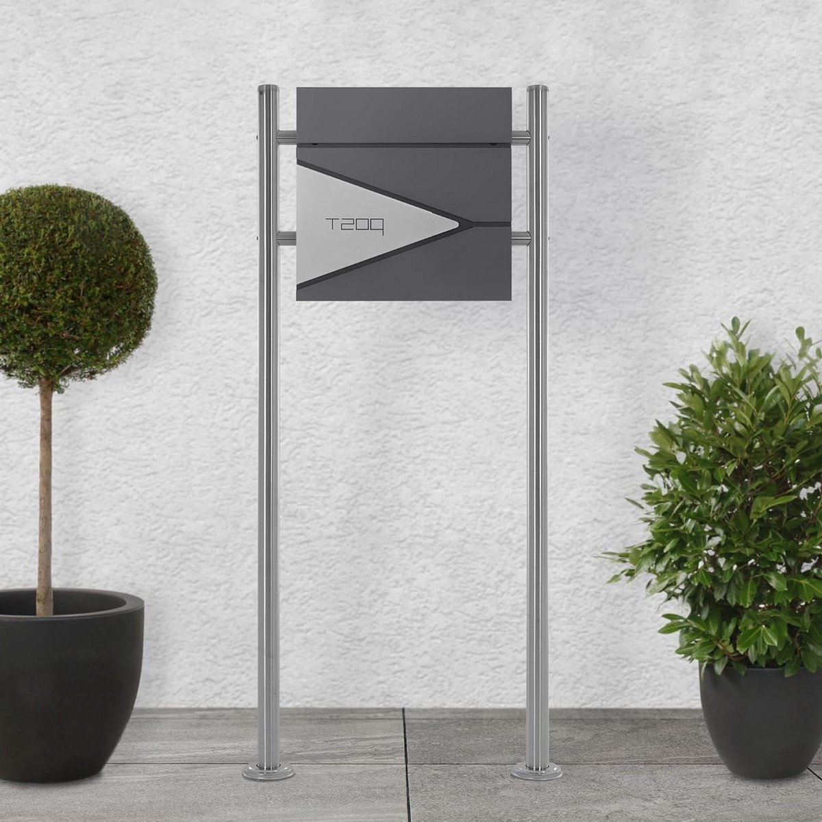 Brievenbus met standaard - Postbak met voet - Post ontvangen - Geïntegreerd krantenvak - 120 cm hoog - Antraciet zilver