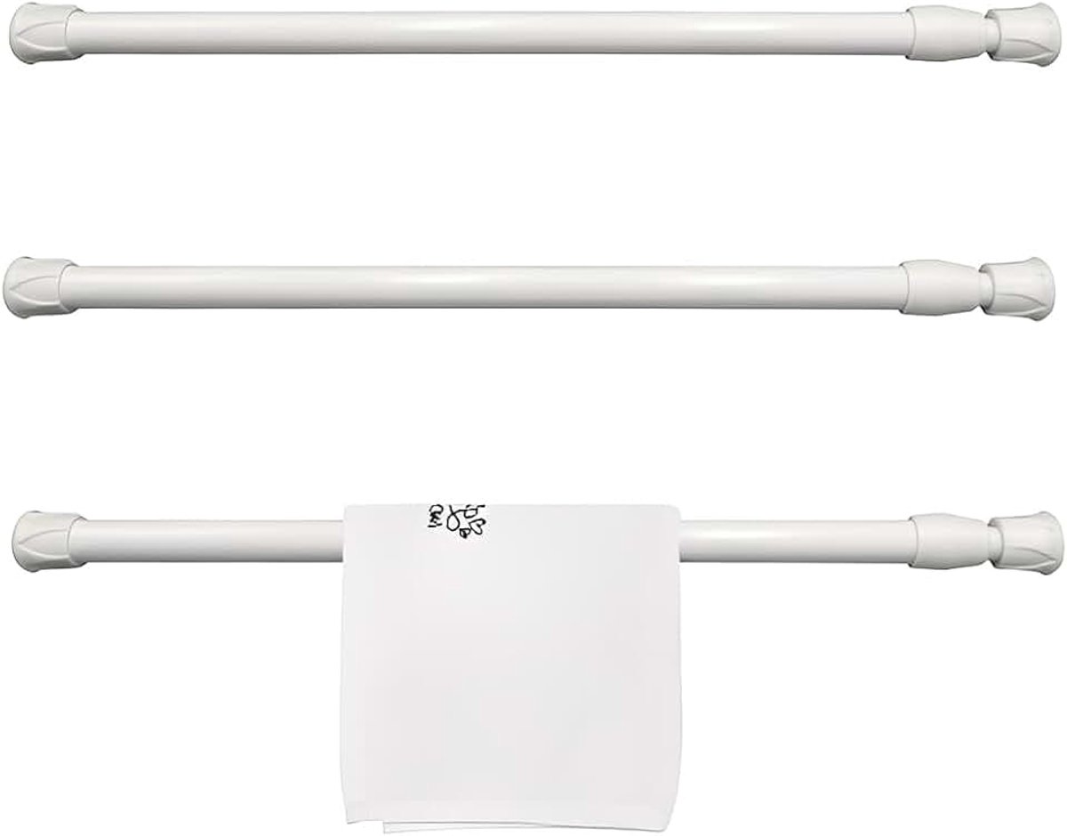 3 delige drukgordijnroedeset, 30-50 cm, telescopische gordijnroede, boorvrije telescopische veergordijnroede, geschikt voor ramen, kledingkasten en inloopkasten (wit)