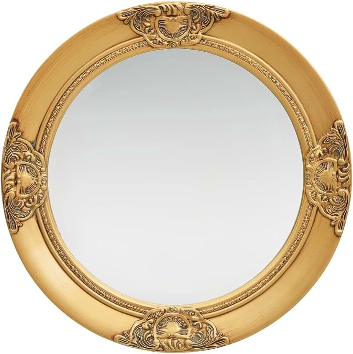 Wandspiegel, wandspiegel, rond, barokstijl, retro, frame van hout, goud, diameter 50 cm, vintage wandspiegel, spiegel met lijst, badkamerspiegel, spiegel voor woonkamer en slaapkamer