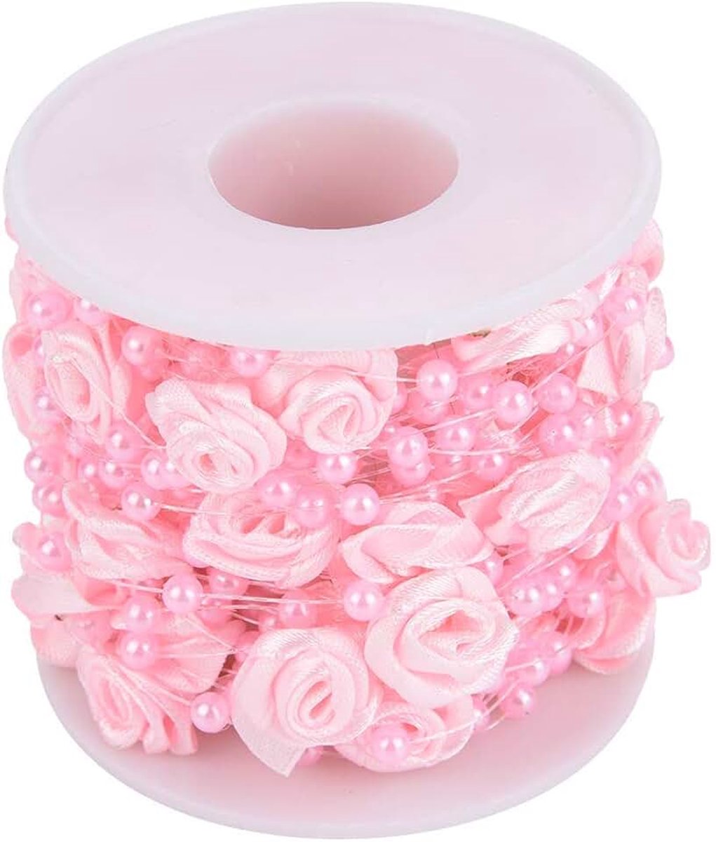 Perles Artificielles 3mm 10m Rouleau Guirlande De Perles En Cristal Faux Pour Décoration De Mariage (Rose)