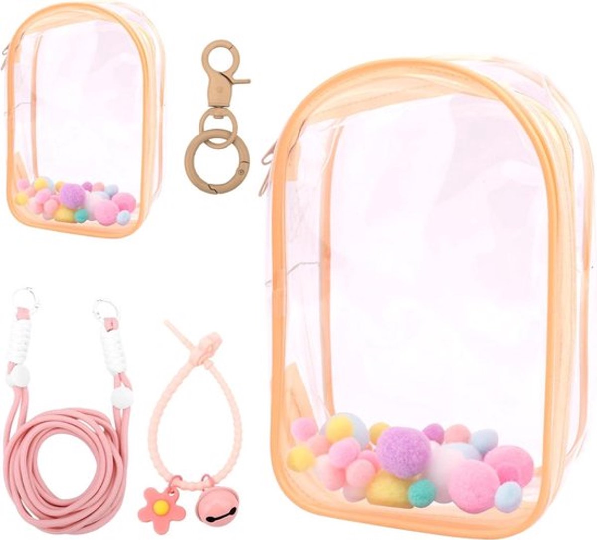 Displaykoffer voor Pluchen Pop - Transparant PVC met Sleutelhanger - Opbergtas en Accessoires - 15/17cm Poppen - Draagbare Schoudertas