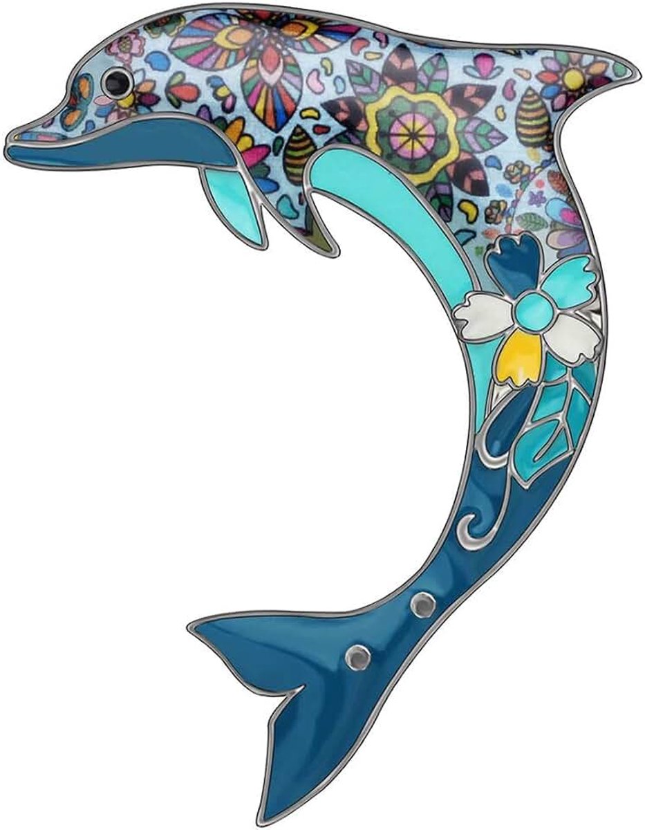 Leuke Bloemen Emaille Dolfijn Broche Sierlijke Dolfijn Pin Kleding Sjaal Decoratie Voor Vrouwen Meisje Sieraden Geschenken