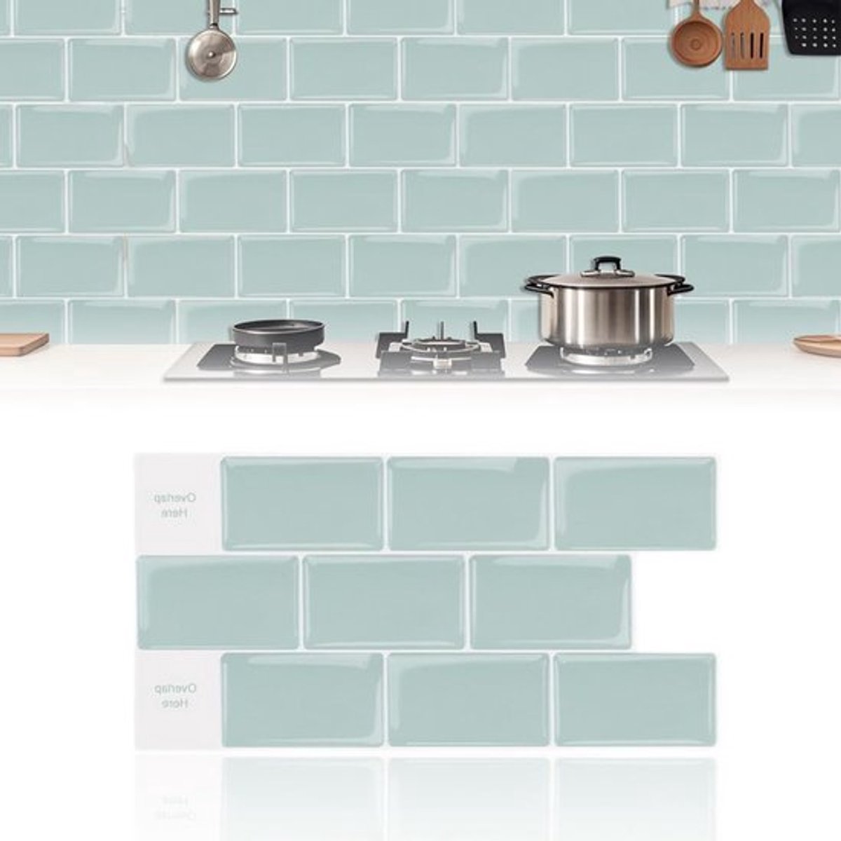 Zelfklevende Vinyl Tegels Wandstickers voor Keuken en Badkamer 30 x 15 cm 3D Effect Geschikt voor Woonkamer en Slaapkamer Lichtgroen Verpakking van 10 Stuks