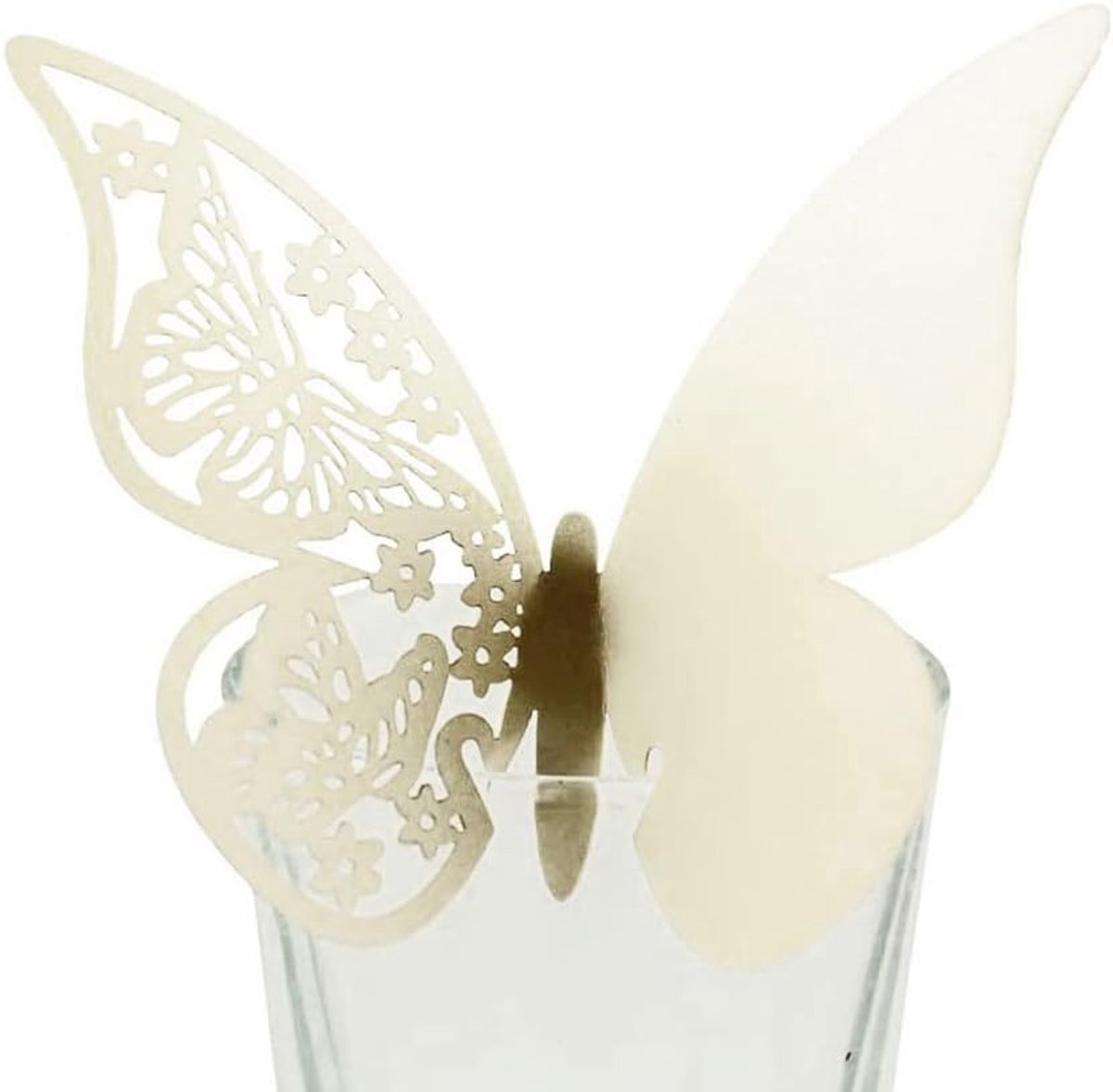 25 stuks vlindertrechterlier, tafelkaarten, naamkaarten, glazen hangers, muurstickers voor tafeldecoratie, bruiloft, feest, huisdecoratie, vlinder, tafelkaarten, laserplaatskaarten, naamkaarten, crème,