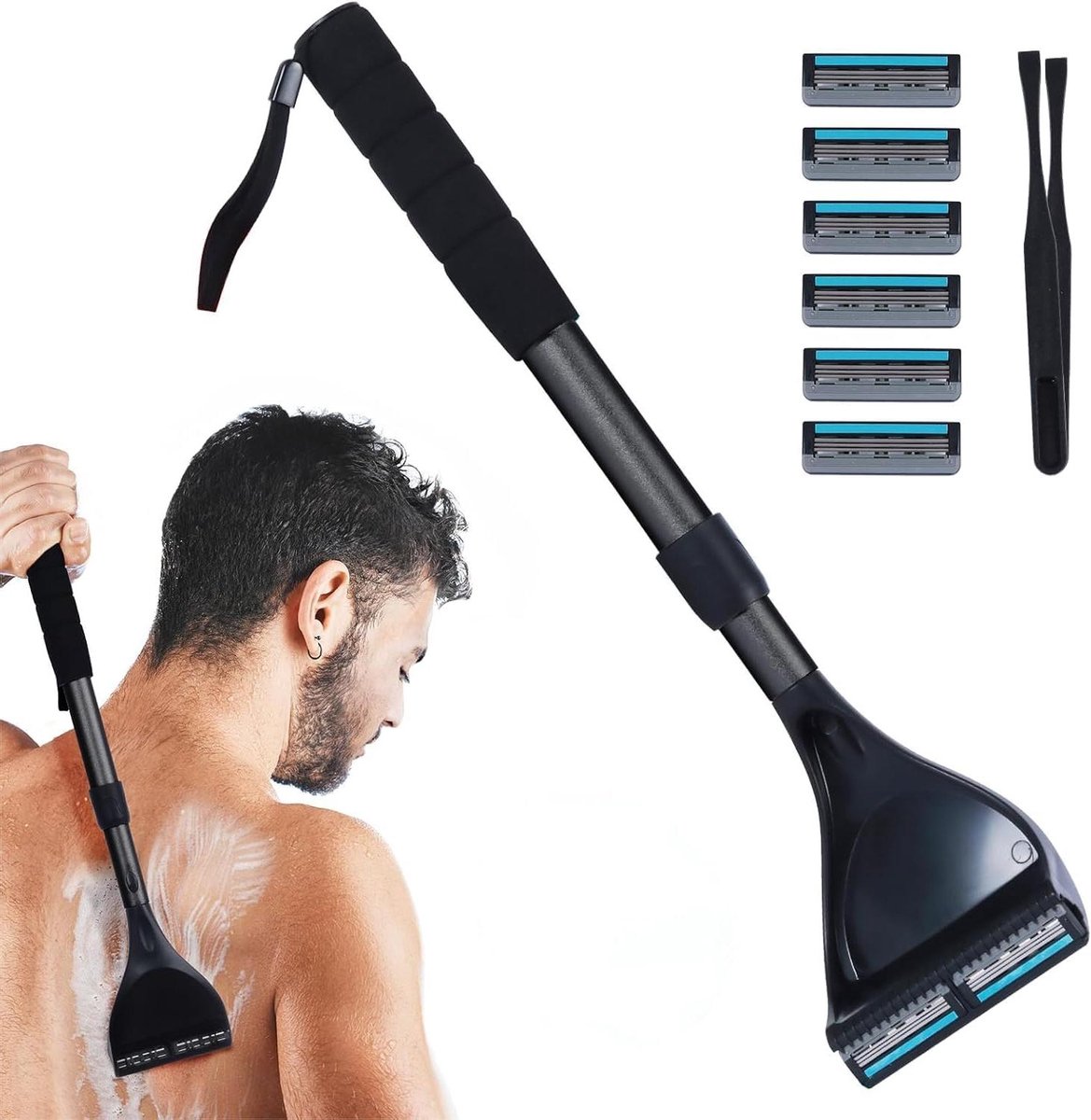 Rug Haar Trimmer - Ontharingsapparaat - Gladde Huid - Verstelbare Handgreep - 40 cm Lengte - Zwart