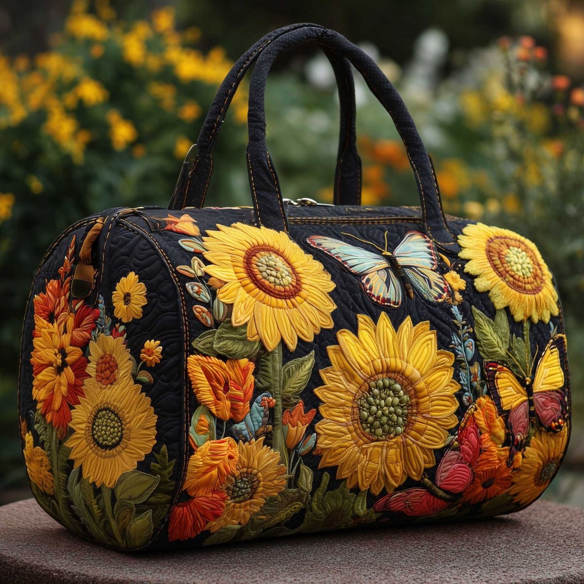 Textielen tas, retro bloemenprint in 3D-stijl, boho-stijl voor reizen en sport, meerkleurig, groot (18 x 9 x 9 inch)，43 modellen