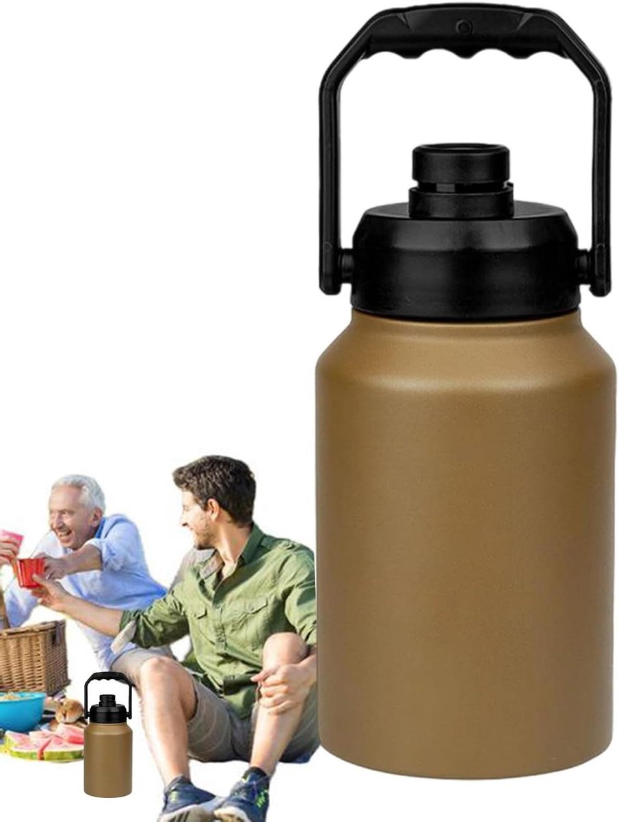 Ijsemmer Met Deksel - Waterkan Bewaarder - Dranken Koel Houden - Dubbellaags Vacuüm Isolatie - 2L Capaciteit - Khaki
