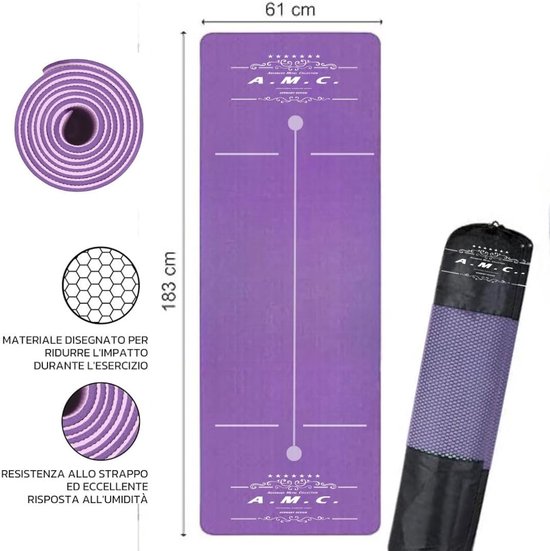 Yogamat TPE - Fitnessmat Training - Thuis Sporten - Dubbel Antislip Oppervlak - 180x61 cm - Paars van Yogamat — afbeelding 2