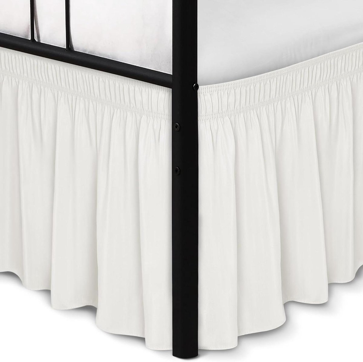 Bedrok met splitten - Hoes voor bedbodem - Slaapkamer decoreren - Verstelbare elastische rand - 46 cm lengte - Ivoor