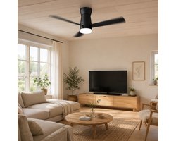 Plafondventilator met Licht Zwart 106 cm, Stil DC Motor, LED, Afstandsbediening & Laag Plafond