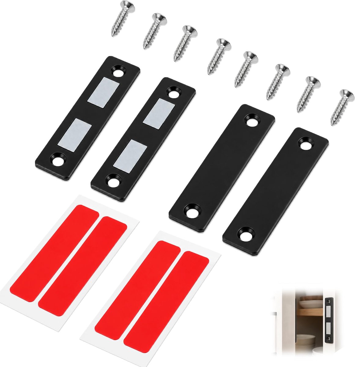 2 stuks sterke kastdeurmagneten, dunne magnetische vergrendeling, magneetsluiting voor kastdeur, lade, meubels, schuifdeur, zwart