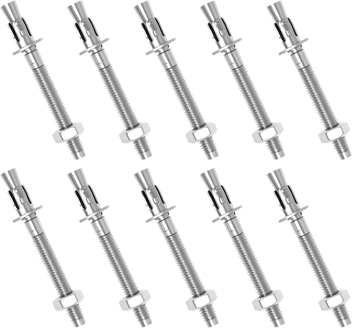 10 stuks heavy duty pluggen M8 x 80 mm, boutanker M8 roestvrij staal, voor zware lasten, roestvrij staal A2 V2A, met sluitringen en moeren, voor machines, leuningen
