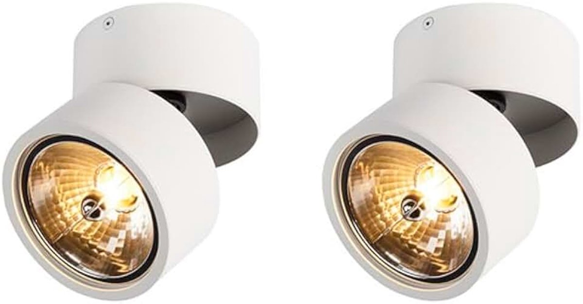 Industrieel Set van 2 spots wit verstelbaar - Go Nine Tubo Aluminium Rond Geschikt voor LED Max. 2 x 40 Watt