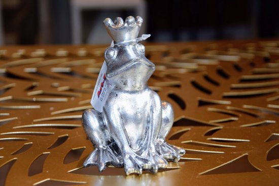 Zilveren Kikker Figuur met Kroon - 10 cm