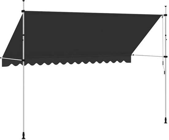 Auvent noir avec bord ondulé et cadre en métal blanc.