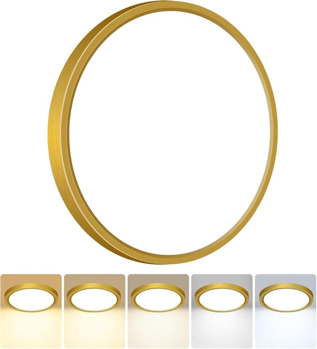 Deckenlampe LED Deckenleuchte Flach,5Farben-3000/3500/4000/5000/6500K,IP54 Wasserfest Badezimmer Lampe Decke,18W Modern Rund Lampe für bad flur schlafzimmer keller Wohnzimmer,22 * 1.6cm,Golden