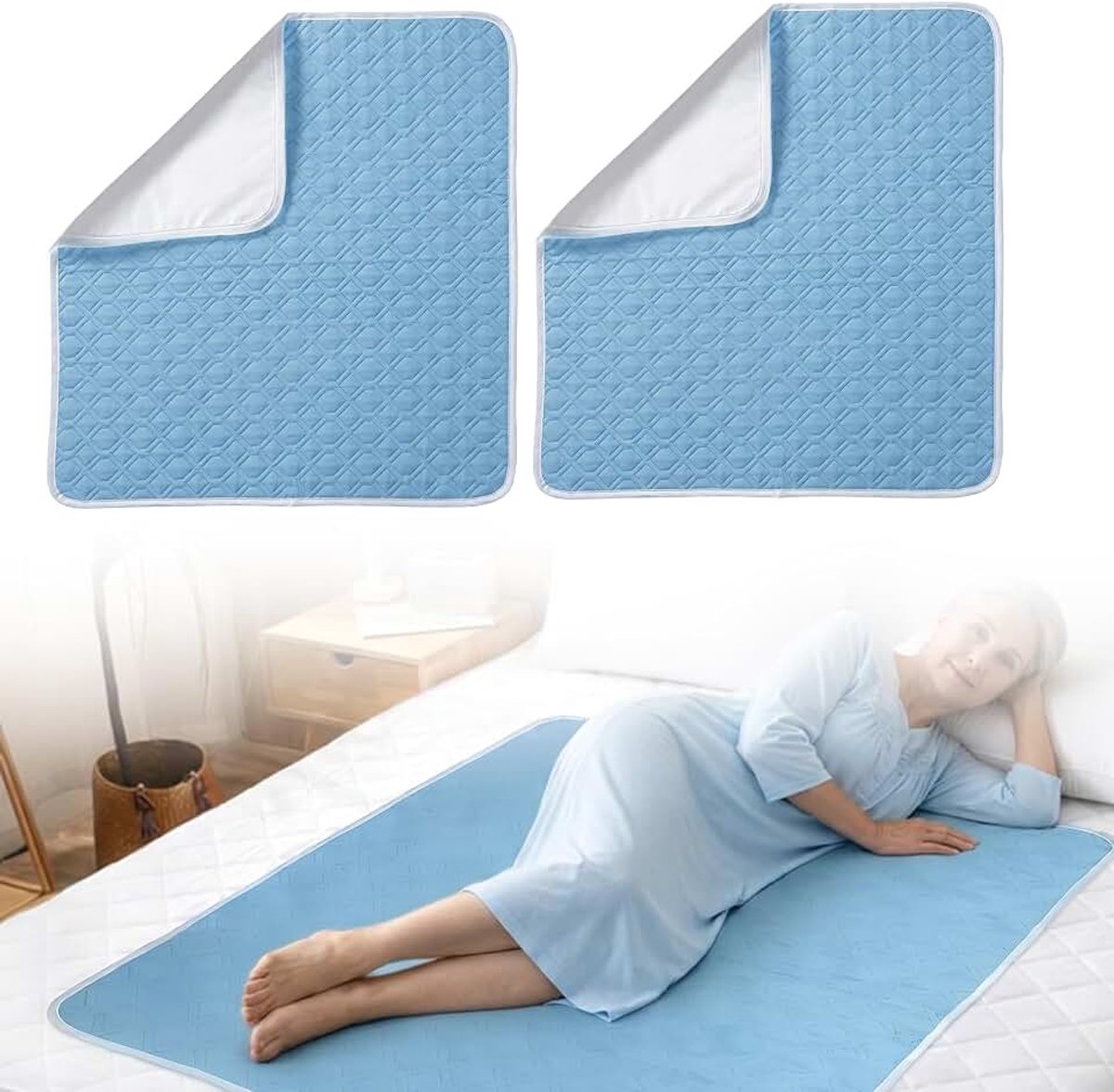 Wasbaar, 86 x 91 cm, waterdichte bedonderlegger voor volwassenen, herbruikbare bedinzetstukken, incontinentie, waterdichte matrasbeschermer, bamboe, 5 lagen, voor bed en