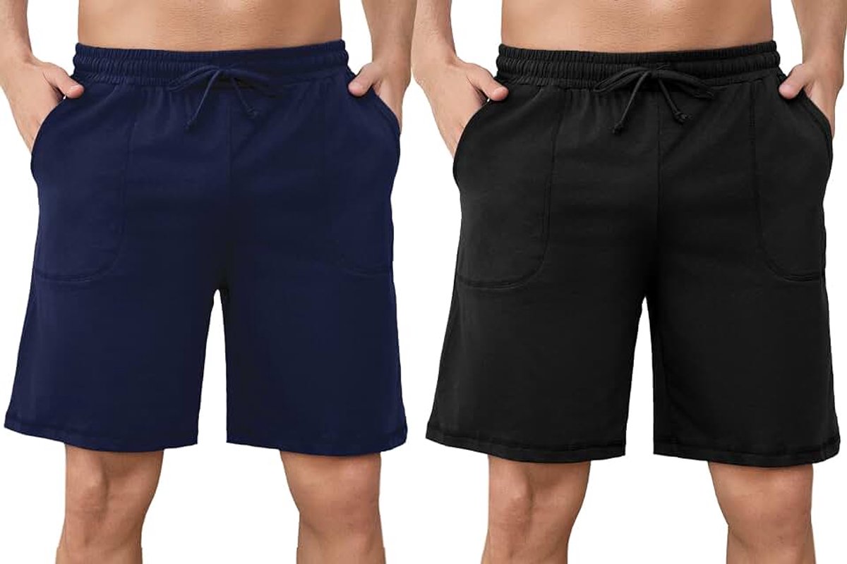 Set van 2 korte katoenen pyjamabroek, slaapshorts, zomer, bermudabroek, loungewear, loungebroek voor mannen