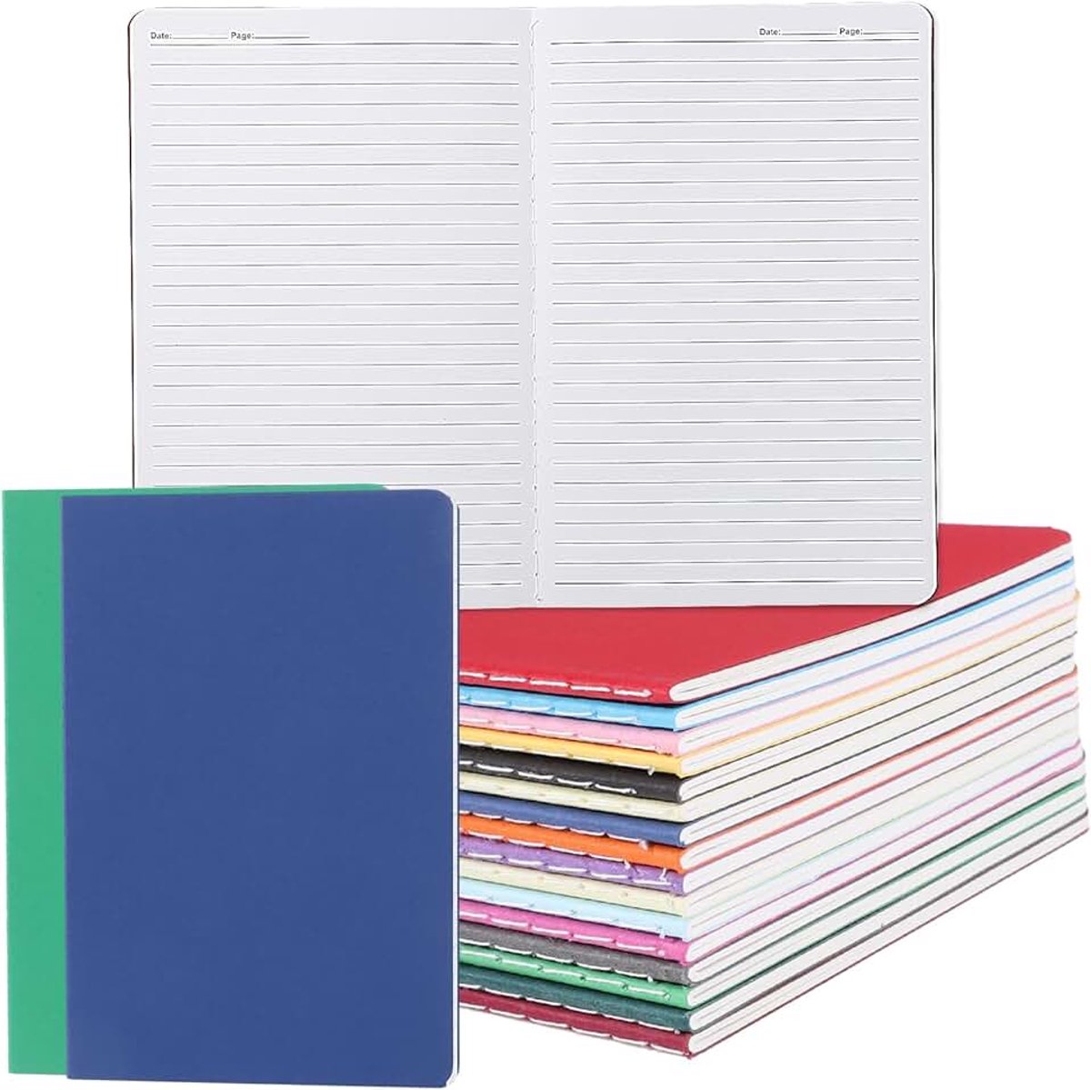 16 stuks A5-notitieboek, gelinieerde notitieboeken, 32 pagina's, kleurrijk notitieblok, effen notitieboek voor schrijven en notities maken