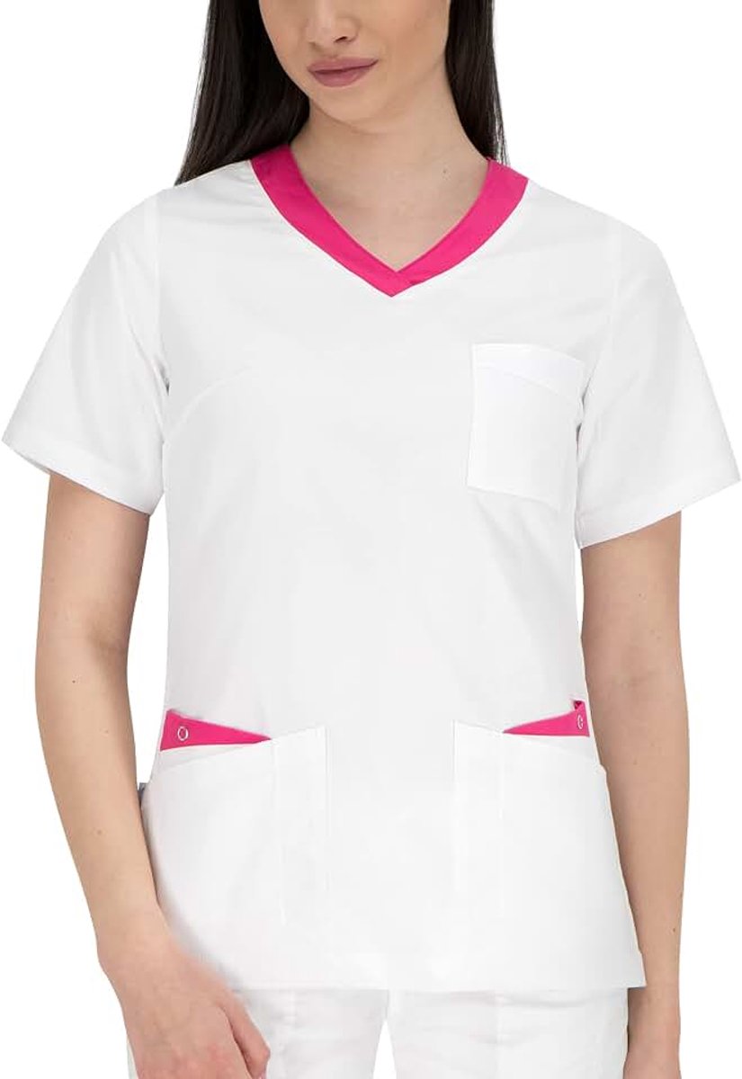 Dames, wit, V-hals, slip-jas voor dames, medische beroepskleding