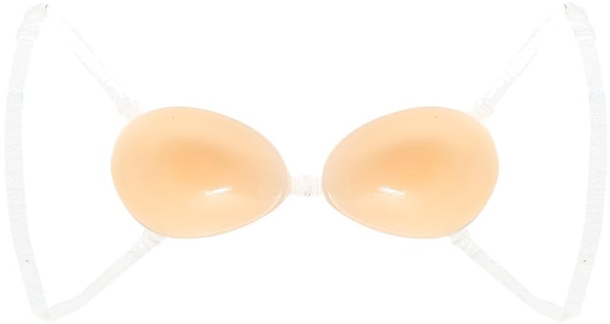 Bye Bra Barely There zelfklevende siliconen strapless bh, herbruikbare push-up cups met afneembare clip, onzichtbare ondersteuning voor rugloze en laag uitgesneden outfits, beige (VK, cup & band, B, standaard, beige)