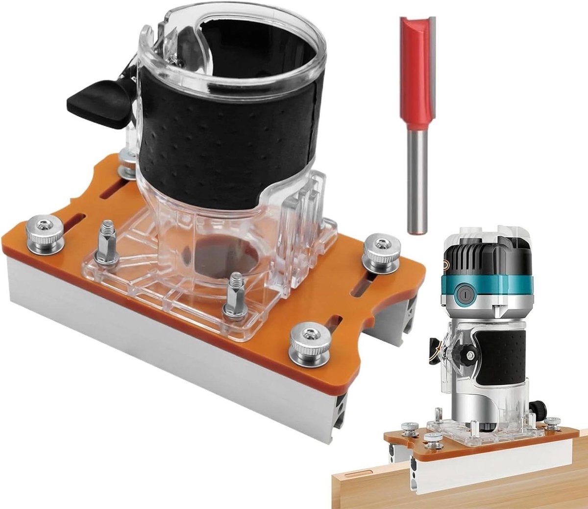 Houtsnijgereedschap 2-in-1 - Houtfrees Laminaatsnijder - Precisiebewerking Hout - Stabiele Aluminium Basis - 16 x 9 x 14 cm - Meerkleurig