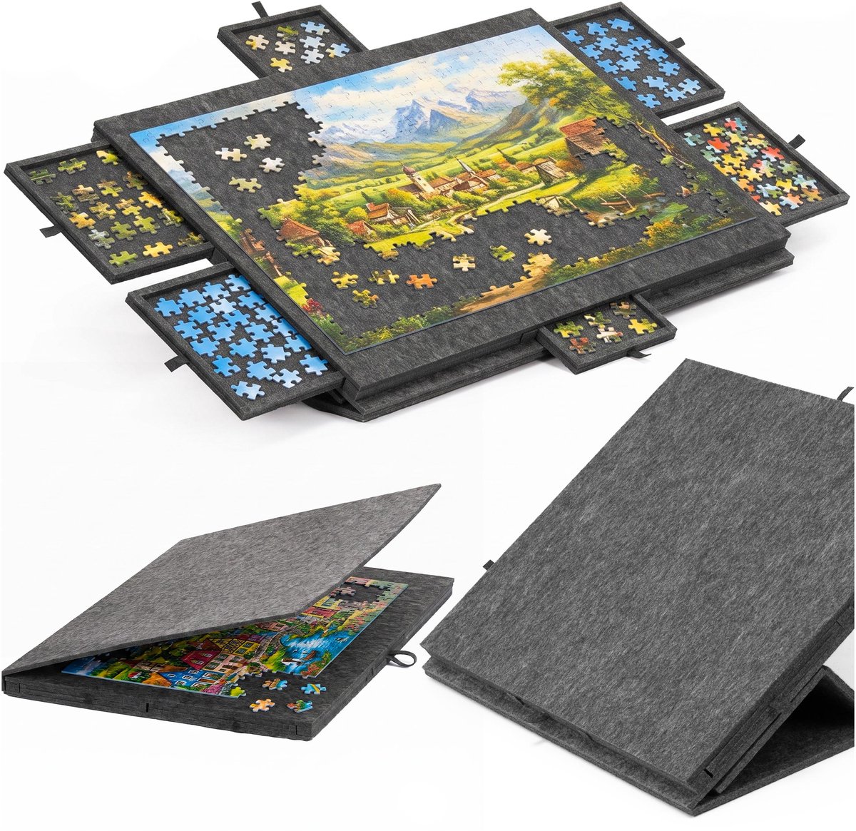 Springos Puzzeltafel - Onderlegger - Opvouwbaar - 1500 Stukjes - 6 Lades - Vilt