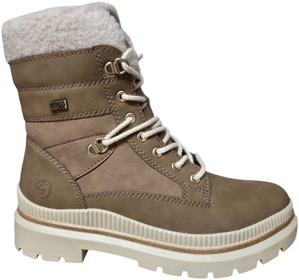 Remonte D0C77-20 Veterboots Beige Leer Dames Waterafstotend - Beige - 43
