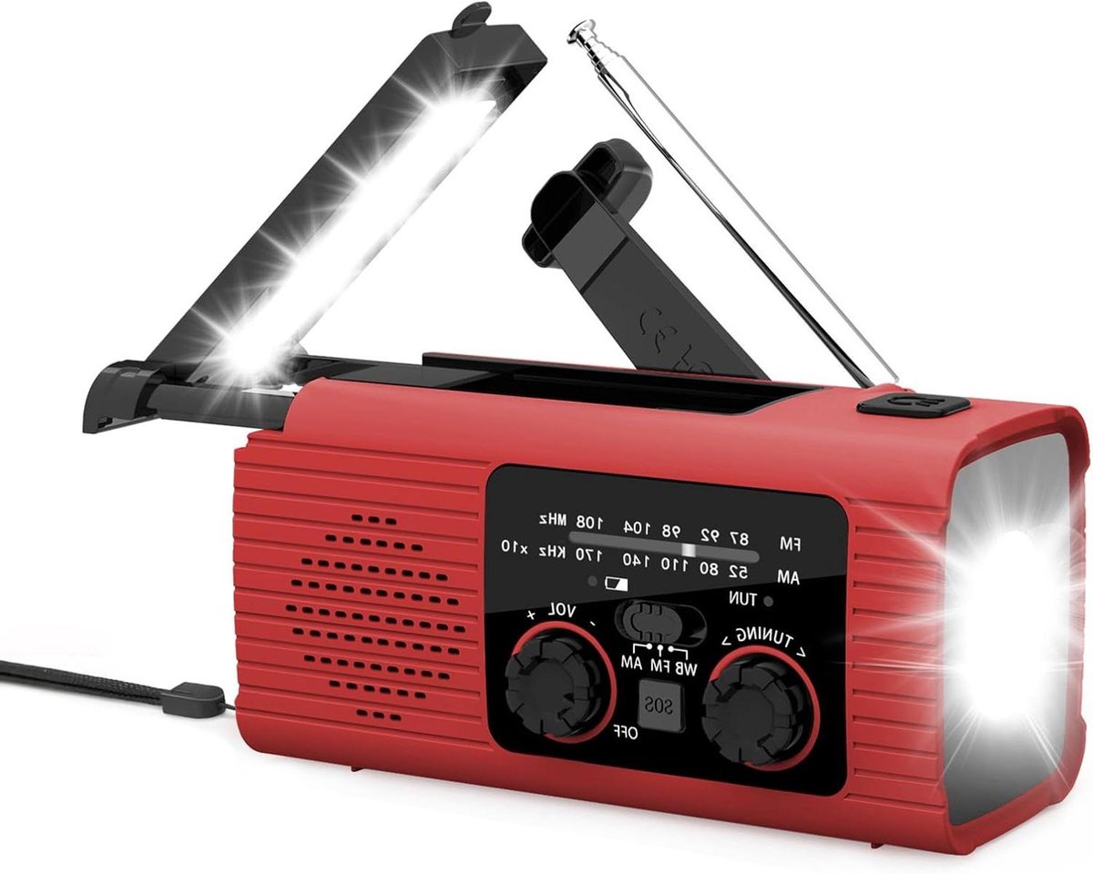 Draagbare Radio - Hand Crank Radio Weerradio - Buitenactiviteiten - Met Zaklamp en Telefoonoplader - 390 g - Grijs