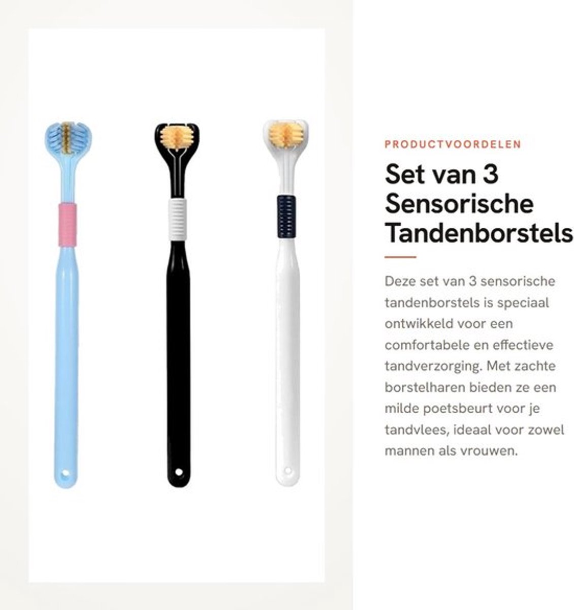 Tandenborstel Driezijdig Design - 3 Stuks - Duurzaam Polypropyleen - Zachte Borstelharen - Comfortabele Poetservaring - Voor Volwassenen - Mondverzorging