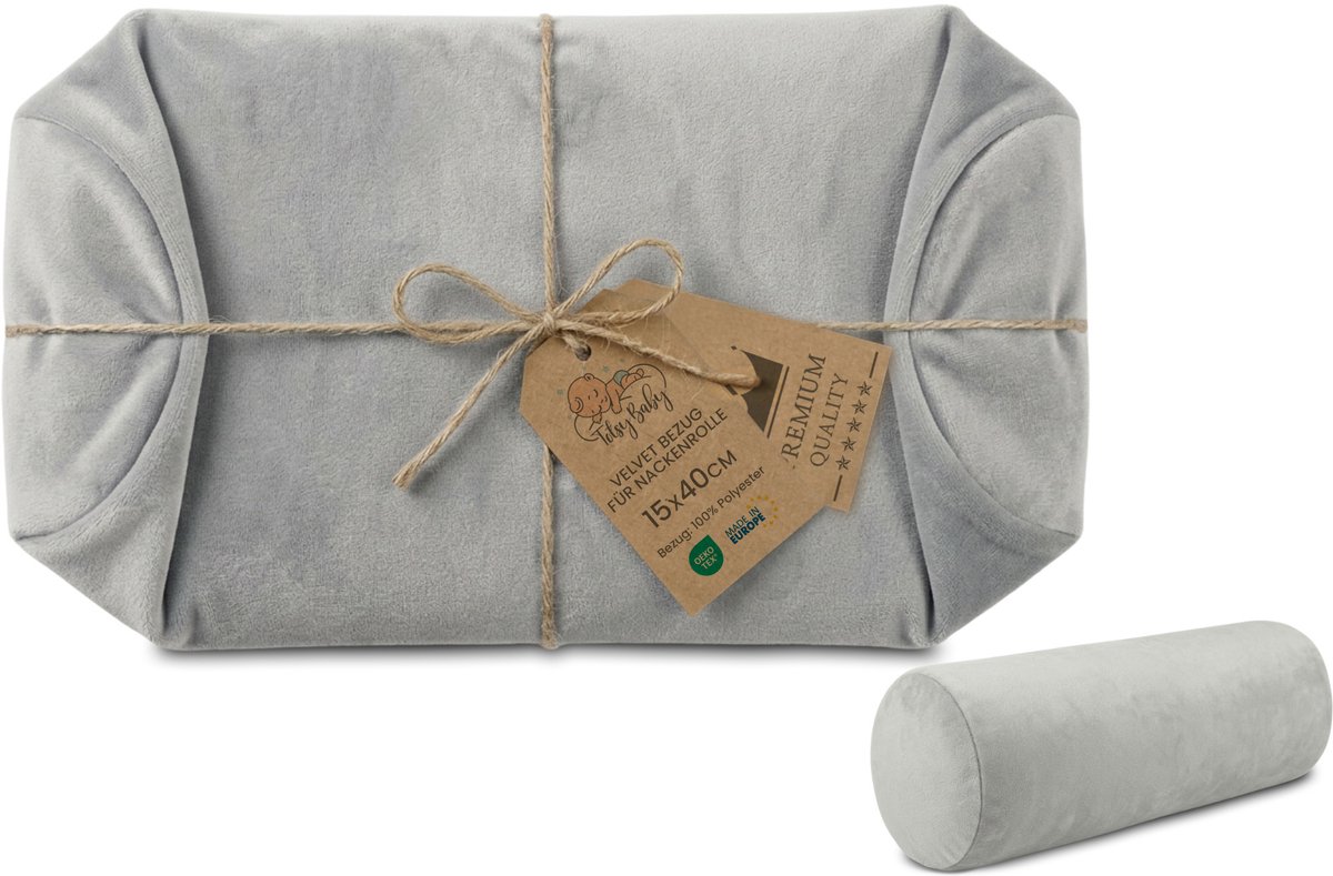 Hoes voor nekrol yoga bolster knierol positioneringsrol ribfluweel 15 x 40 cm - overtrek voor nek- en knierol, decoratief kussen en klein kussen, lange rol Oeko-Tex Grijs Fluweel
