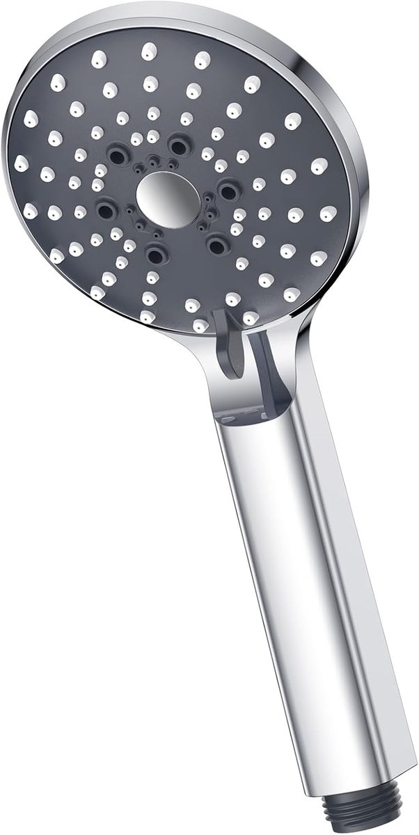 Handdouche, grote regendouche, drukverhogend, spaardouchekop, douchekop met 6 straalsoorten, zwart/chroom