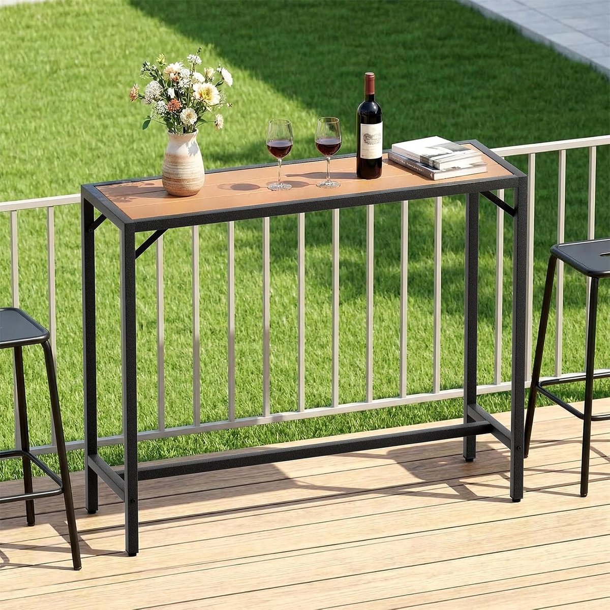 Bartafel voor buiten, 120 x 38 x 98 cm, tuintafel met waterdicht tafelblad, hoge bartafel met verstelbare poten, geschikt voor terras, zwembadrand, woonkamer, bruin