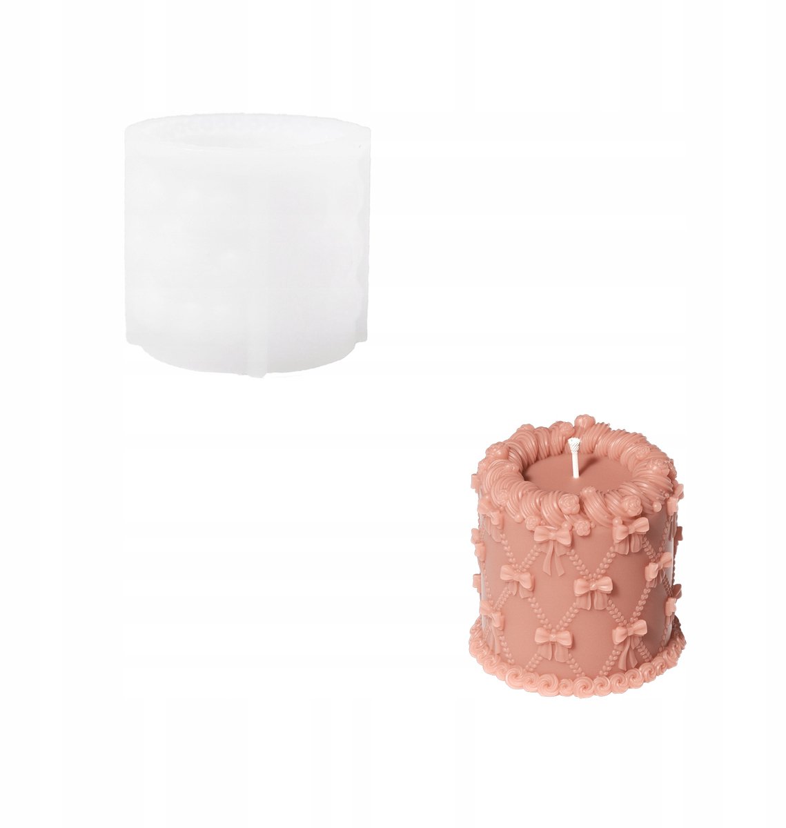 Siliconen Kaarsvorm Taart met Roze Lint 6,1x6,1cm