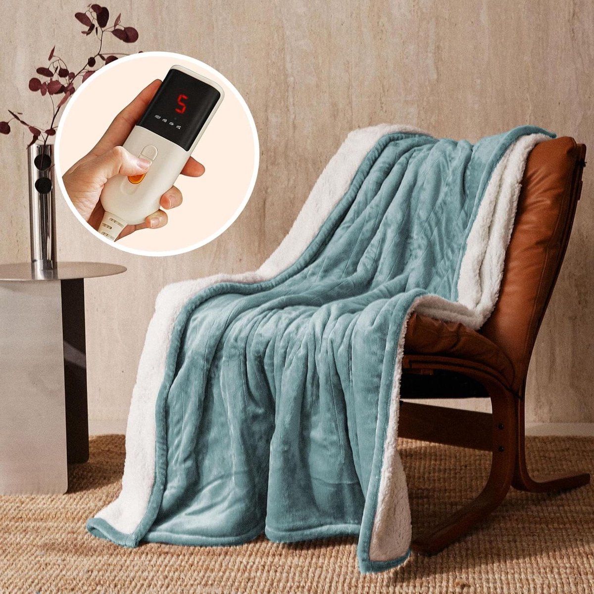 Elektrische Deken - Verwarmde Plaid - Comfort Verwarmen - 6 Warmtestanden Timer - 130x180cm - Blauw